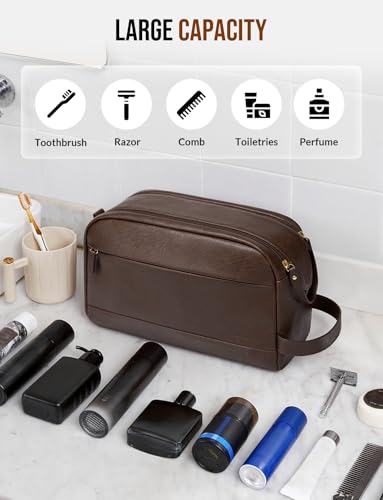 PU Leather Toiletry Bag for Men - Large Dark Brown Travel Organizer with Water-Resistant Surface