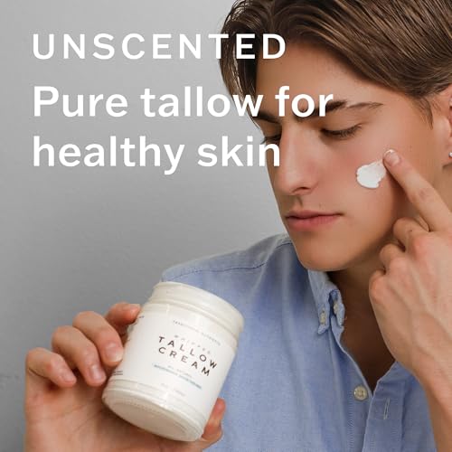 Whipped Tallow Skin Cream GRASS FED + Plain, No Additives, Tallow Face Cream, Tallow Lotion, Glass Jar, Tallow Balm, Beef Tallow Moisturizer (8 oz.)
