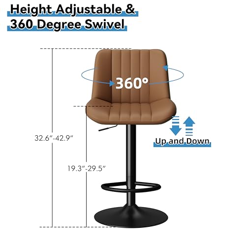 Coffee Set of 2 Adjustable Faux Leather Swivel Bar Stools with Back & Footrest
