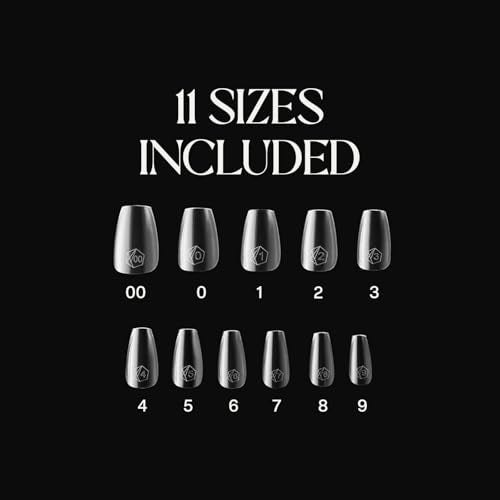 Gel-X Nail Tips Box - Natural Coffin Short Tips, 11 Sizes, 500 Pieces