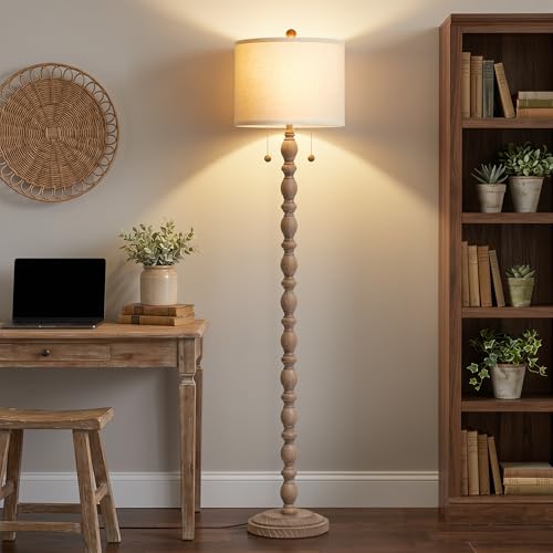 Luvkczc Farmhouse Floor Lamp Dark Brown with Dual Heads & LED Bulb