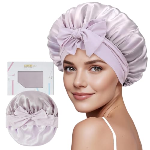 ZIMASILK 100% Mulberry Silk Bonnet for Sleeping Women Long Hair, Purple, One Size