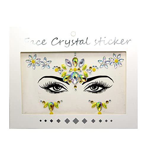 Face Jewels Tattoo Mermaid Face Crystal Stickers Rhinestones Body Glitters Removable Face Gem for Halloween Costume Party 6Pcs (Set C)