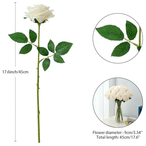 Ivory Artificial Rose Flowers Bulk Pack - Realistic Long Stem Fake Flowers for Wedding & Home Decor