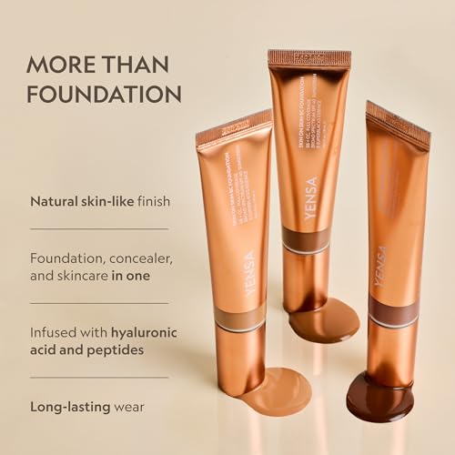 YENSA Skin on Skin BC Foundation Makeup - CC Cream, BB Cream & Full Coverage Foundation-In-One - Buildable, Radiant Finish with SPF 40, Hyaluronic Acid, Peptides & 8 SuperBlacks - Medium Warm (1 oz)