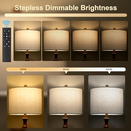 62-Inch Rustic Farmhouse Floor Lamp with Remote & Dimmable Bulb - Warm Brown