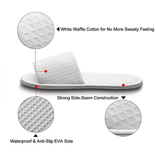 Large White Waffle Open Toe Slippers - 10 Pairs for Spa, Hotel, Travel, and Home - Washable Non-Slip Indoor Footwear Variation of THIS listing