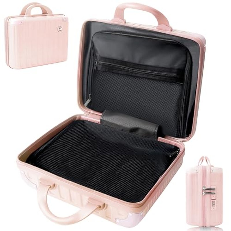 14 Inch Portable Makeup Travel Case Hand Luggage, Hard Shell ABS Cosmetic Organizer with Safety Lock, Small Carry-On Travel Bag for Women£¨Pink£©