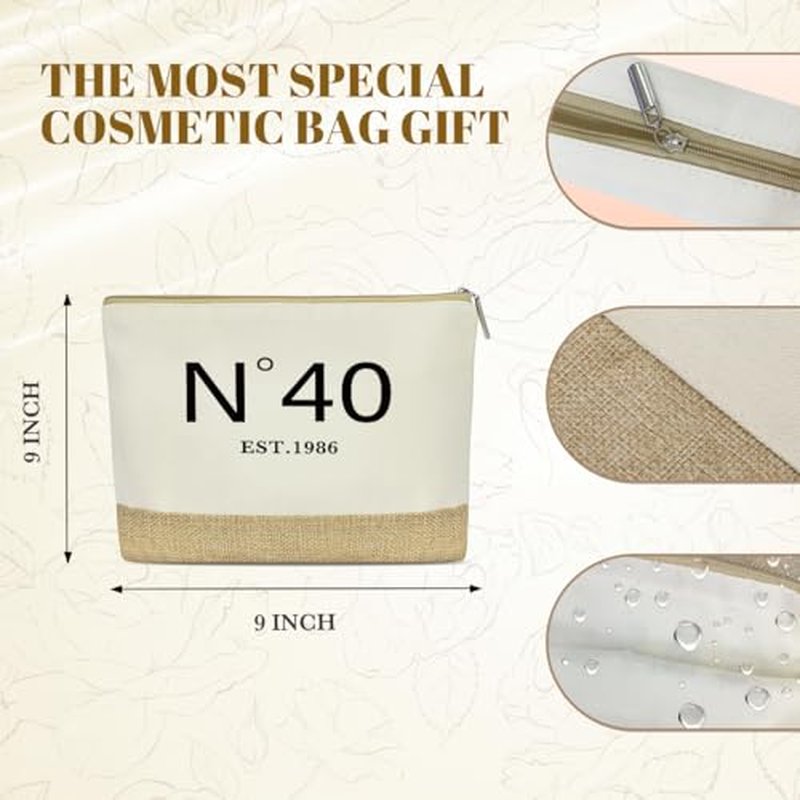 KongMoTree Birthday Gifts for Women Her, Birthday Bag, Reusable Vintage Jute Tote Bag and Makeup Bags With Zipper