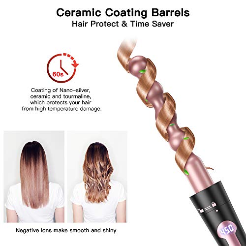 Professional 5-Piece Curling Iron Wand Set with LCD Display and Tourmaline Ceramic Coating