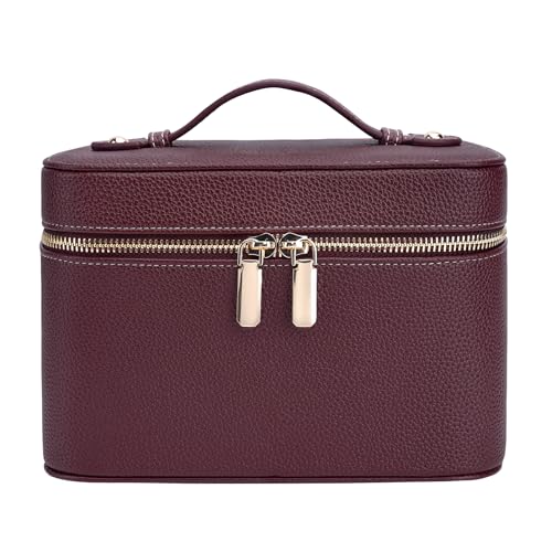 Makeup Case for Women, Leather Makeup Bag Cosmetic Case with Removable Divider, Large Capacity Waterproof Portable Travel Toiletry Make up Organizer Case