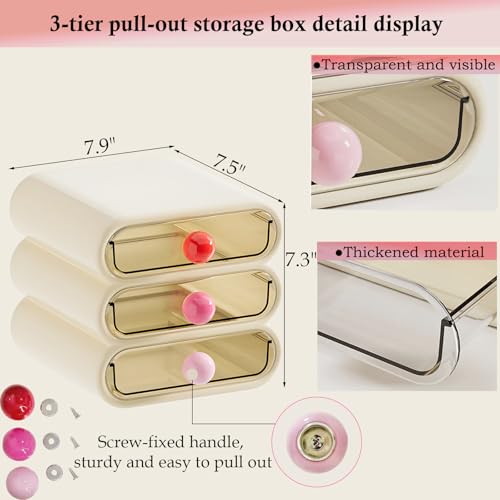 3-Tier Clear Makeup Organizer Drawer with Handles for Vanity, Bathroom & Desk