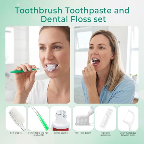 30 Sets Personal Hygiene Kit Bulk,10-IN-1 Green Individually Wrapped Disposable Travel Toothbrushes and Hotel Vanity Set Basic Toiletry Supplies for Homeless,Guests,Charity