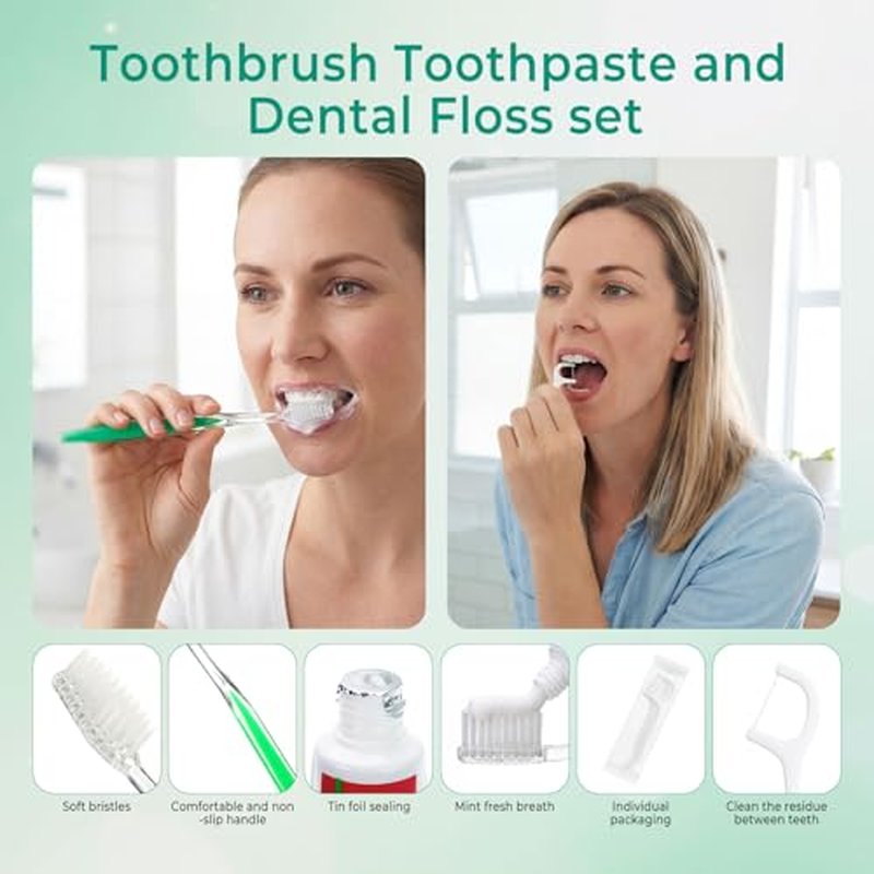 30 Sets Personal Hygiene Kit Bulk,10-IN-1 Green Individually Wrapped Disposable Travel Toothbrushes and Hotel Vanity Set Basic Toiletry Supplies for Homeless,Guests,Charity