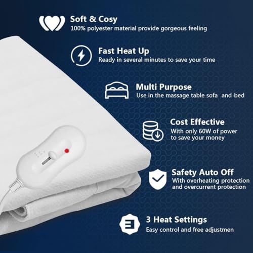 Massage Table Warmer, Electric Heated Mattress Pad Bed Warmer w/Overheat Protection & 3 Heat Settings, Machine Washable Spa Table Heating Pad for Home and Office
