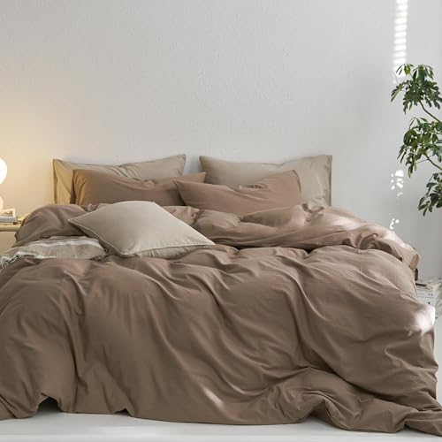 MooMee King Duvet Cover Set - Bombay Brown Twill 100% Washed Cotton, No Comforter