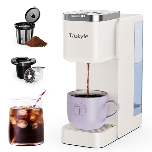 Tastyle Single Serve Coffee Maker Beige - K-Cup & Grounds with 3 Brew Styles