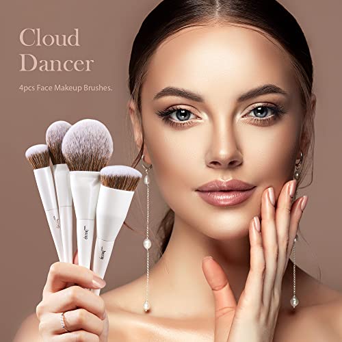 Jessup Makeup Brushes 4pcs Face Brush Set UC-4pcs Pearl White - Foundation, Concealer, Blush, Highlighter