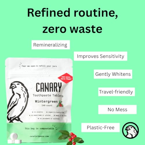 Canary Nano Hydroxyapatite Toothpaste Tablets Wintergreen 240 Count - Fluoride-Free Natural Oral Care for Travel