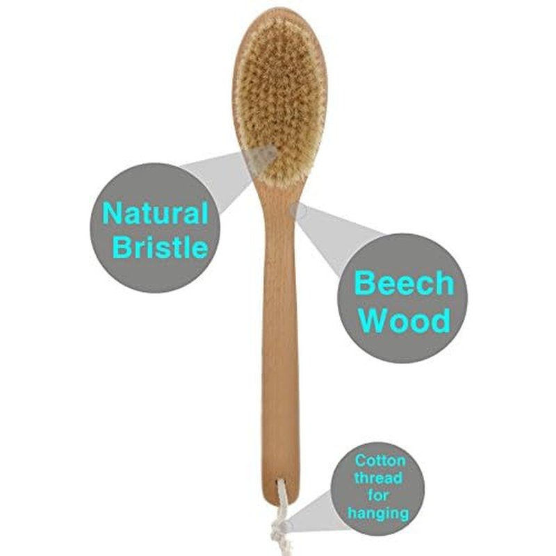 Bath Body Brush Long Handle Wooden Shower Brush with Natural Bristles