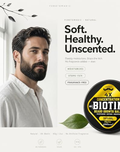 Natural Biotin Beard Growth Balm for Men – Conditioning & Thickening, Nourishing & Softening, 2 oz