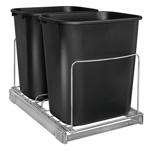 LYNK PROFESSIONAL 14-Inch Double Pull-Out Under Sink Trash Can Slider - Kitchen Organizer