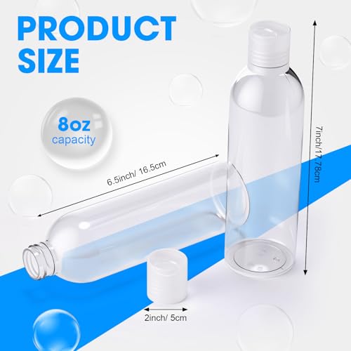 Eccliy 48 Pack 8oz Empty Plastic Squeeze Bottles with Disc Caps Travel Containers Refillable Plastic Empty Bottles with Caps for Shampoo, Lotions, Liquid Body Soap, Creams (Clear)