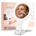 Travel Makeup Mirror with Lights and 10X Magnification – Rechargeable Compact Vanity Mirror with 3 Light Modes