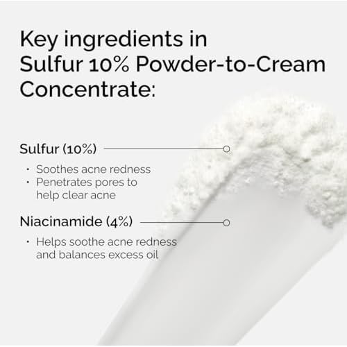 The Ordinary Sulfur 10% Powder-to-Cream Acne Spot Treatment Concentrate, Reduces Pimple Size and Zit Redness, 0.18 Oz