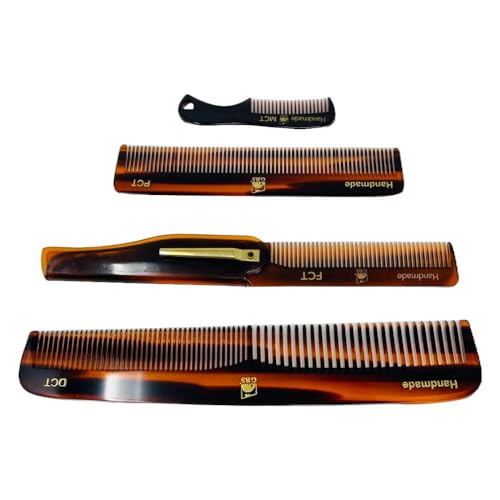 Tortoise Shell Hair & Beard Comb Set - 4-Piece Grooming Kit for Men & Women
