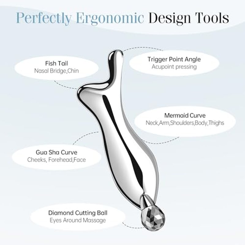 4-in-1 Gua Sha Facial Tools, Metal Lymphatic Drainage Massager Facial Roller for Wrinkles and Lifting, Stainless Steel Gua Sha Tool for Face