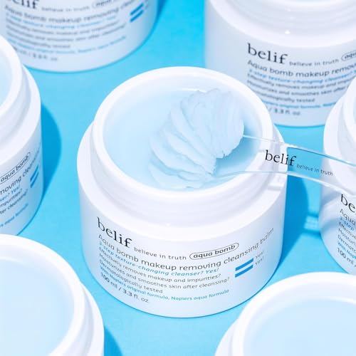 belif Aqua Bomb Cleansing Balm Makeup Remover, Hydrate & Deep Cleanse in 1 Step, Melt Away Makeup & SPF, Balm to Oil Cleanser Formula, No Oily Residue, Korean Skin Care (3.3 fl.oz., New Formula)