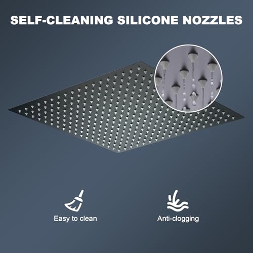 16-Inch Ultra Thin High Pressure Rain Shower Head Matte Black with Nozzles