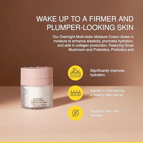 The Jojoba Company Overnight Multi-Biotic Moisture Cream with Snow Mushroom & ProRenew Complex ? Hydrating Night Cream for Dry, Sensitive Skin ? Nourishing, Lightweight