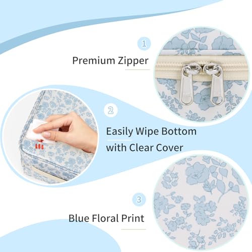 Nail Polish Organizer, Nail Supplies Storage Case Holds 69 Bottles Nail Polish & Nail Lamp, Travel Nail Tech Carrying Bag, Nail Kit Bag for Nail Stuff & Manicure Tools (Floral Blue, 69 Slots)