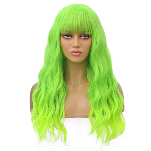 BERON Bright Green Neon Green Wig 26 Inch Long Curly Party Hair for Women