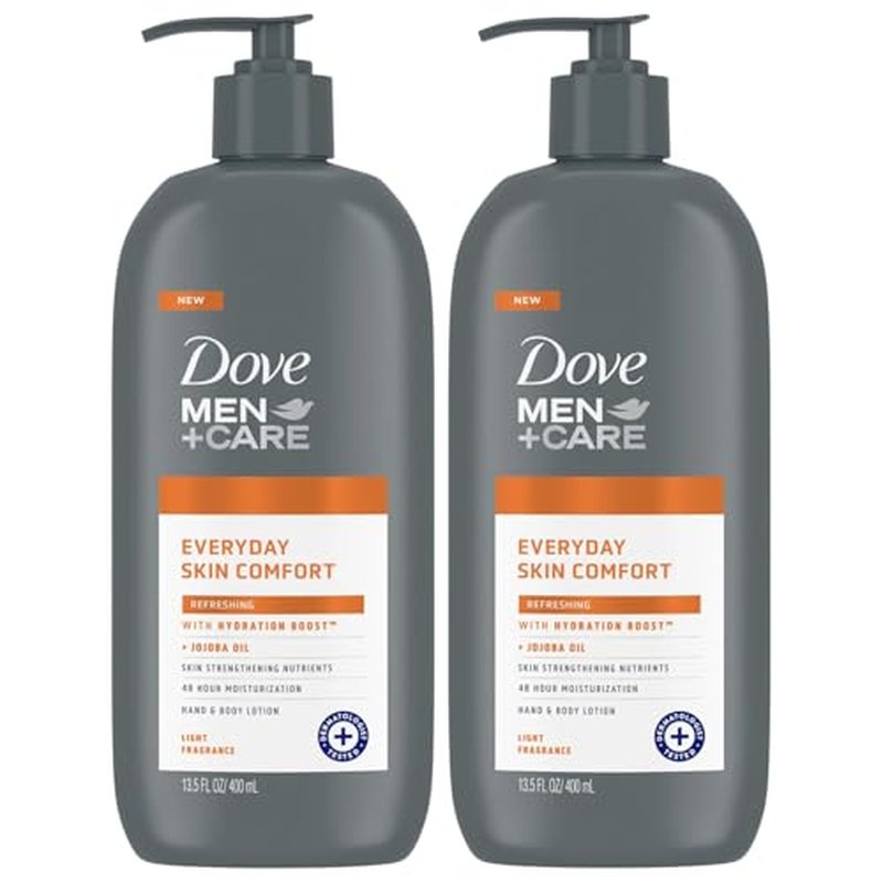 Dove Hand & Body Lotion, Men+Care Value Pack ? Everyday Skin Comfort Formula with Shea Butter & Jojoba Oil, Refreshing Lotion for Dry Skin, 13.5 Fl Oz (Pack of 2)