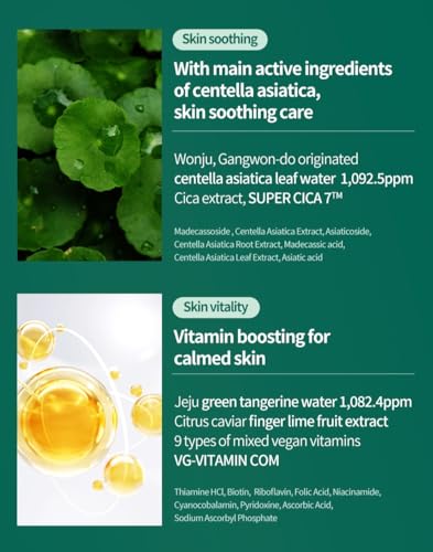 COSNORI Cica & Vitamin Daily Face Mask Pack - 30 Sheets, Vegan, Hydrating Korean Skin Care