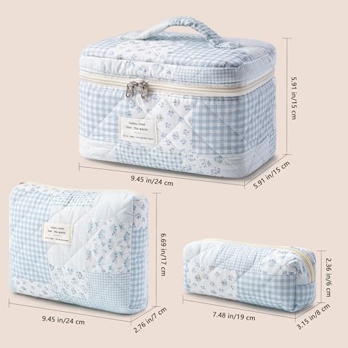 HBselect Floral Quilted Makeup Bag Set - 3 Pieces Large Travel Organizer A-3PCS-Floral 38