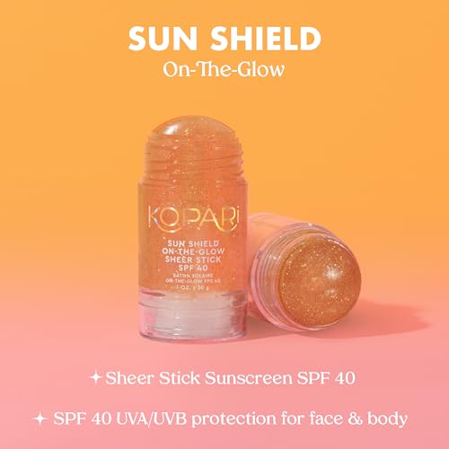 Kopari Sun Shield Body Glow Broad Spectrum SPF 30 In Golden Amber & Sun Shield On-The-Glow Sheer Sunscreen Stick SPF 40