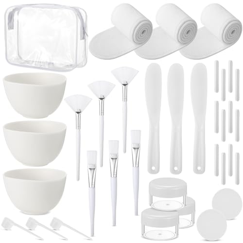 Facial Supplies Set with Bowls Brushes Jars & Sponges - White - Esthetician & DIY Skincare
