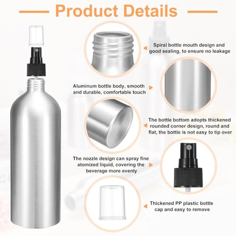 HARFINGTON Aluminum Fine Mist Spray Bottles 500ml/16oz Metal Small Liquid Alcohol Refillable Travel Container with Black Plastic Nozzle Cap for Perfume Skincare Cosmetic Storage Bottle