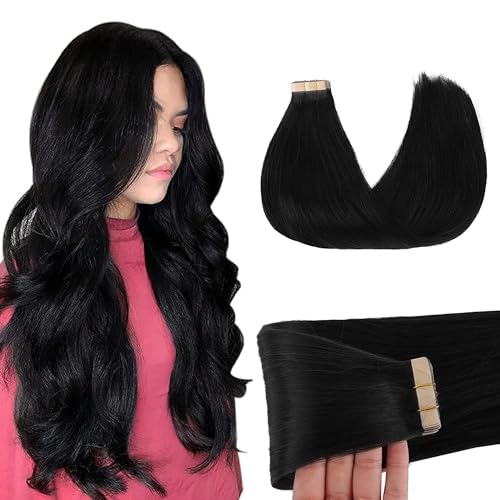 GOO GOO 14 Inch Hair Extensions Tape in Human Hair 20pcs Jet Black #1