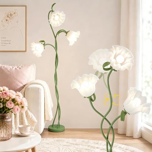 Green Flower Floor Lamp with Flexible Neck - Tall Reading & Bedroom Decor
