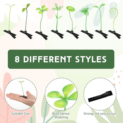 200 Pcs Rave Bean Sprout Hair Clips - Mixed Plant Style, Bright & Playful