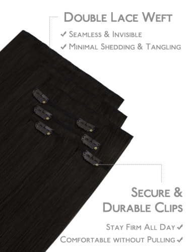 Clip in Hair Extensions Human Hair 18 Inch 120g Natural Black - 7pcs, Seamless & Tangle-Free