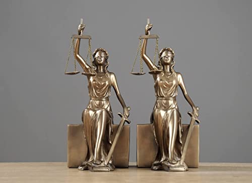 Lady Justice Statue Bookends - Decorative Sculpture for Home and Office, 10x5x4 Inches