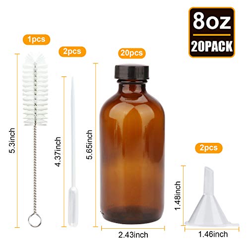 Brown 8oz Amber Glass Bottles with Lids - Reusable UV-Protective Storage (20 Pack)