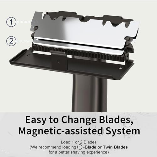 Dual-Blade Safety Razor with Pivoting Head, Reusable Metal Razors for Men, with 10 Double Edge Blades, Smooth Close Clean Shave, Matte Black