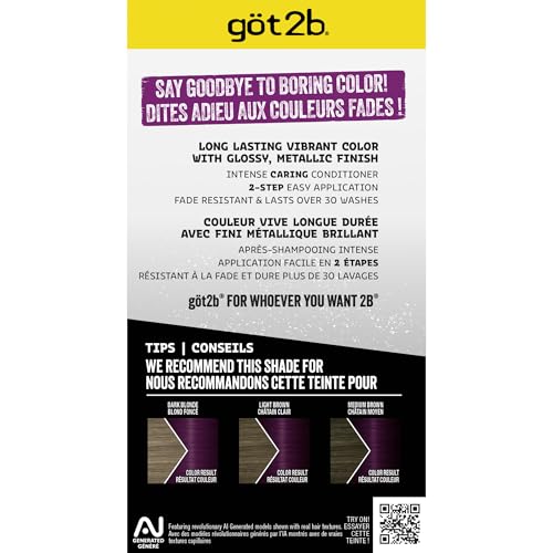 got2b Metallics Permanent Hair Dye, Amethyst Chrome M69, Hair Color for Women & Men, Formulated with Metallic-Shine Booster for Cool, Shimmering Tones, Lasts Up to 30 Washes, 1 Kit (Pack of 2)
